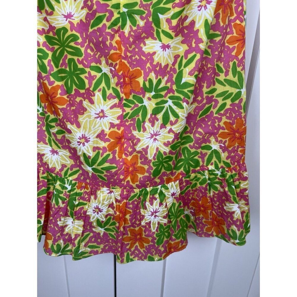 Lilly Pulitzer Ruffle Halter Dress Floral Pink Green Orange Cotton Lined Size 0 - Picture 7 of 11